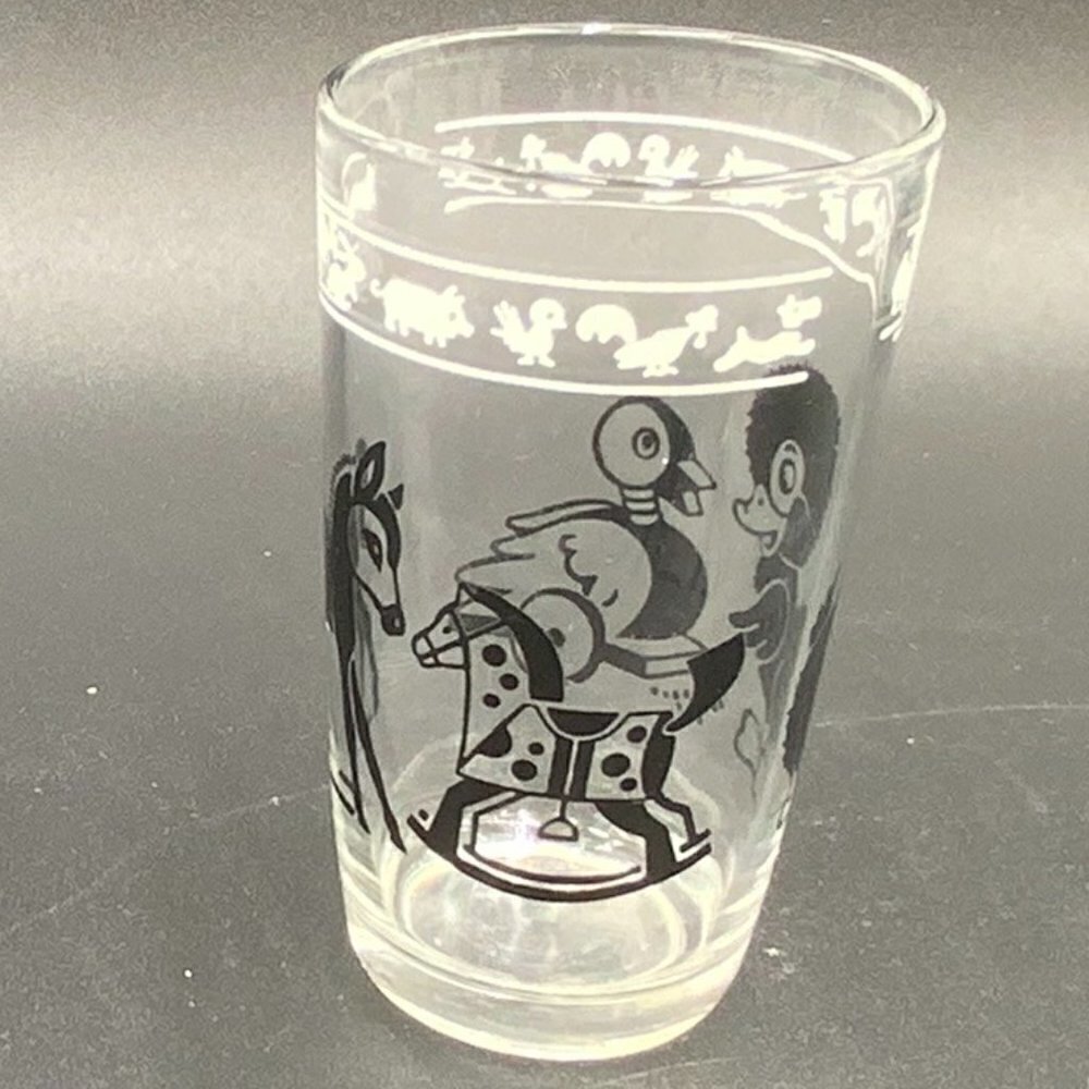 Vintage Kraft Kiddie Cups Childrens Swanky Swig Juice Glass Baby Horse & Duck